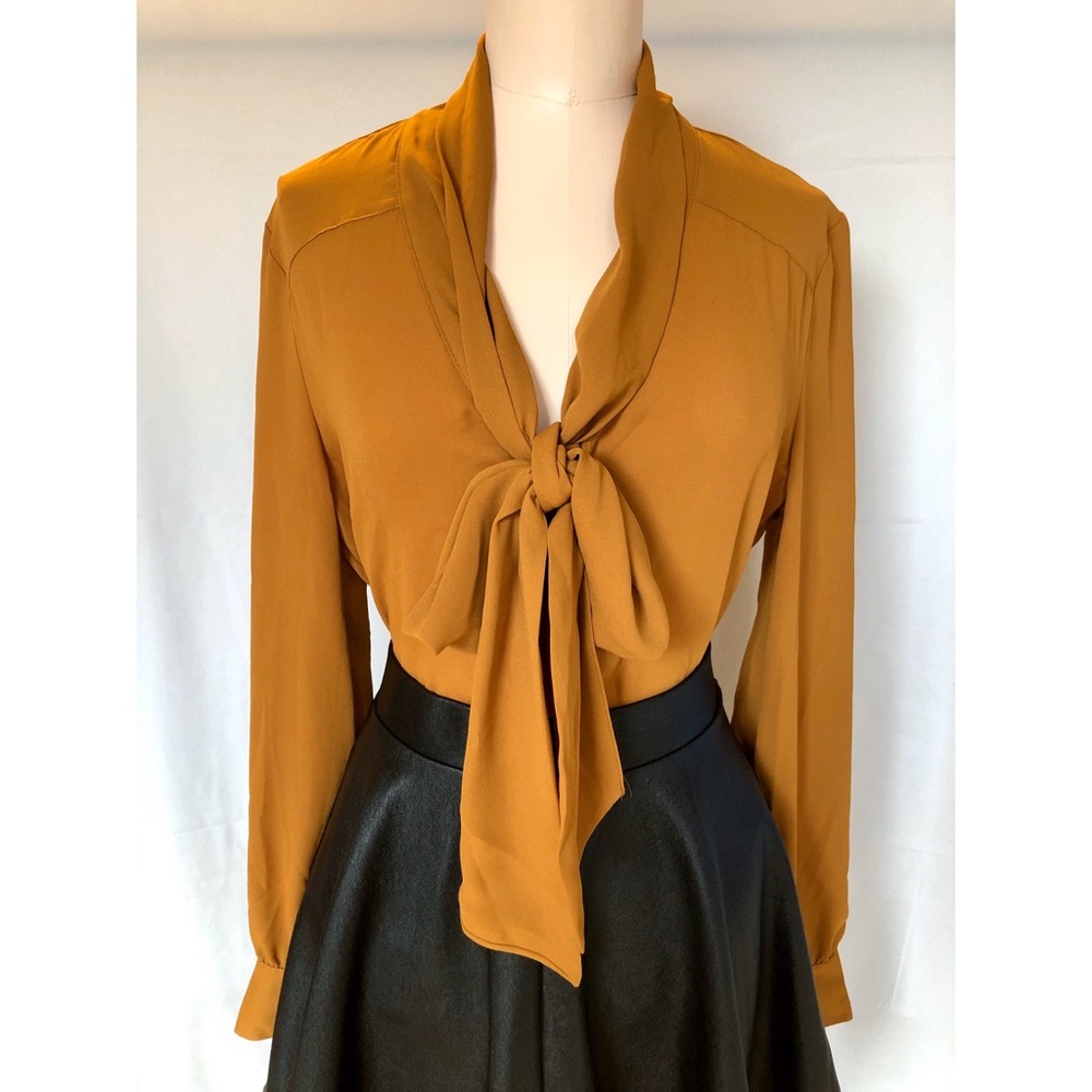 Mustard Pussy Bow Blouse